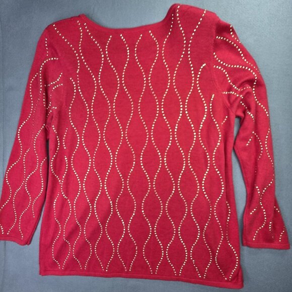 Philosophy Sweater Womens 1X Red Studded Pullover Cashmere Blend Boho Office Top - Picture 5 of 12